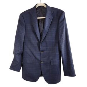 J Crew Ludlow Slim Fit Two Button Wool Blend Plaid Blazer Mens 36R Navy